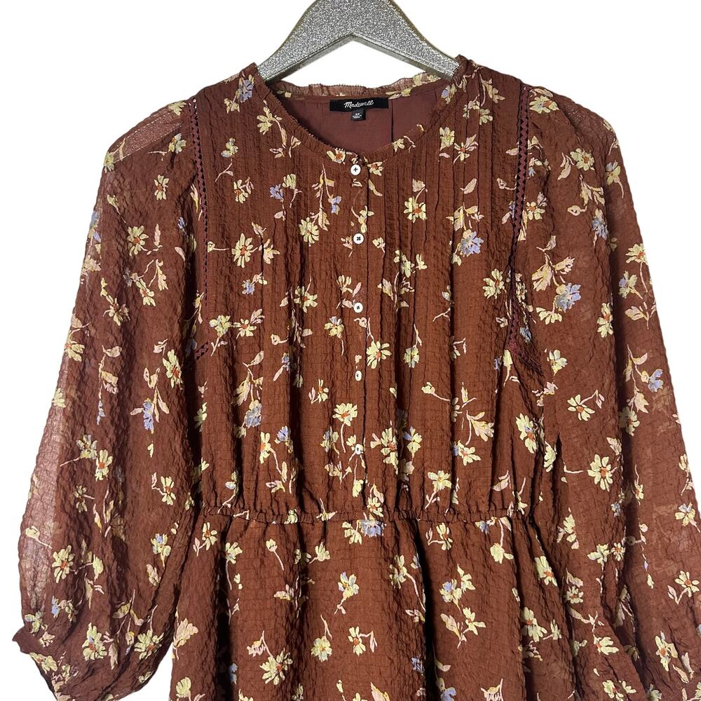 Madewell Norma Rae Brown Floral Printed Long Sleeve Dress - Picture 2 of 7